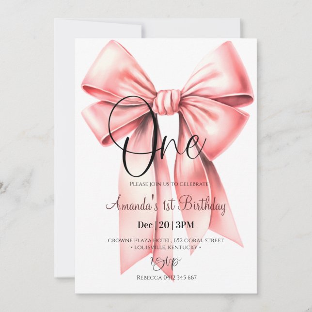 Cute Coquette Bow Invitation Anniversaire (Devant)