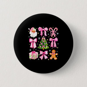 Cute Coquette Bow Nk Christmas Tree Santa Gingerbr 2 Inch Round Button