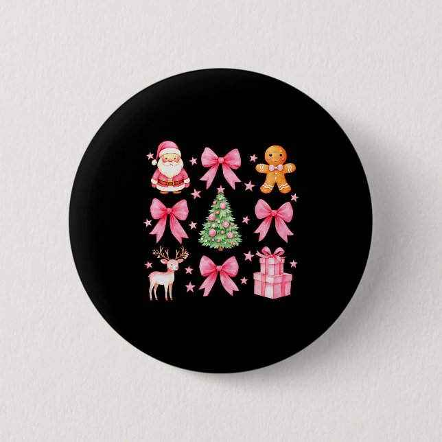 Cute Coquette Bow Nk Christmas Tree Santa Gingerbr 2 Inch Round Button (Front)