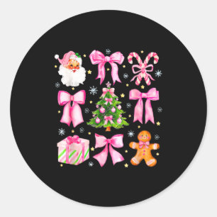 Cute Coquette Bow Nk Christmas Tree Santa Gingerbr Classic Round Sticker
