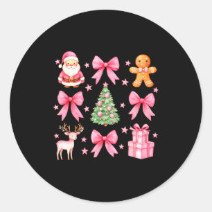 Cute Coquette Bow Nk Christmas Tree Santa Gingerbr Classic Round Sticker