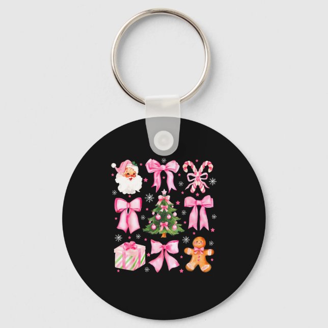 Cute Coquette Bow Nk Christmas Tree Santa Gingerbr Keychain (Front)