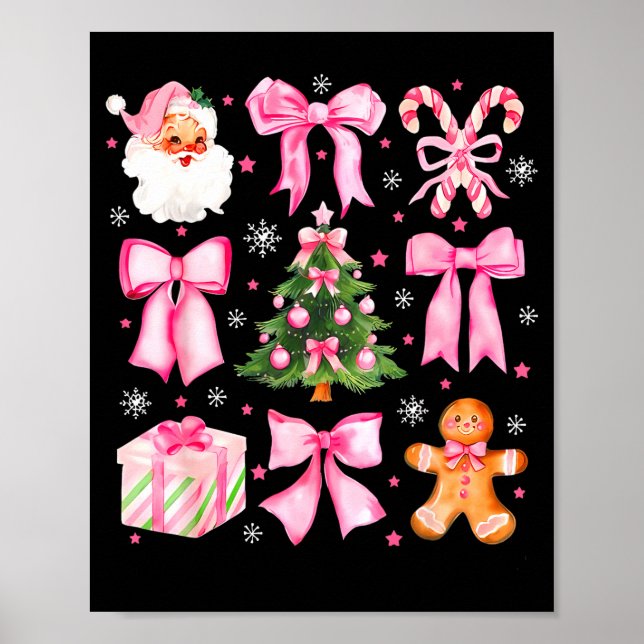 Cute Coquette Bow Nk Christmas Tree Santa Gingerbr Poster (Front)