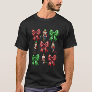 Cute Coquette Bow Nutcracker Squad Christmas Famil T-Shirt
