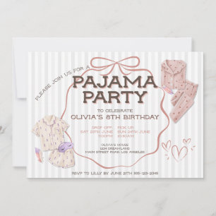  Cute Coquette Bow Pajama striped party birthday Invitation