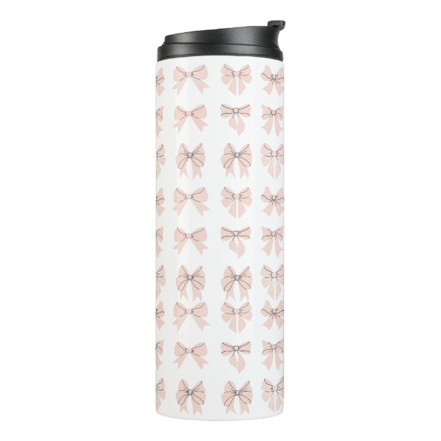 Cute Coquette Bow Pattern Blush Pink Thermal Tumbler (Rotated Left)