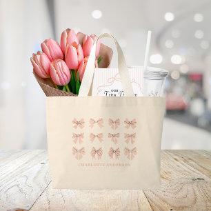 Cute Coquette Bow Pink Blush Large Tote Bag