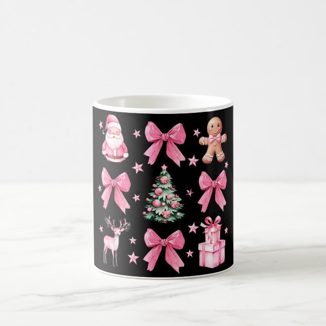 Cute Coquette Bow Pink Christmas Santa Gingerbread Magic Mug (Center)