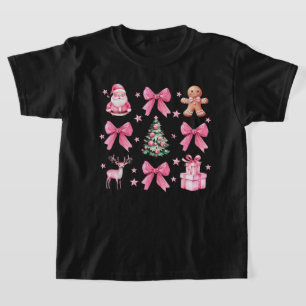 Cute Coquette Bow Pink Christmas Santa Gingerbread T-Shirt