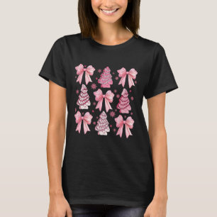 Cute Coquette Bow Pink Christmas Tree Cake Funny X T-Shirt
