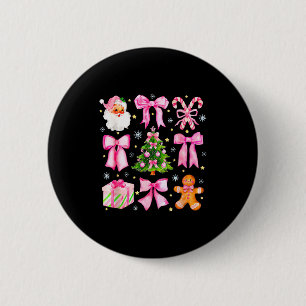 Cute Coquette Bow Pink Christmas Tree Santa Ginger 2 Inch Round Button
