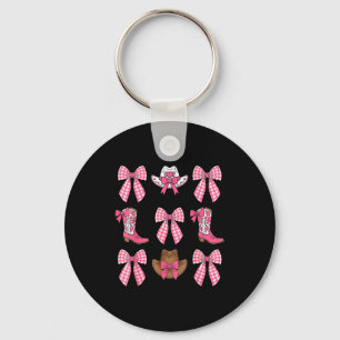 Cute Coquette Bow Pink Cowgirl Boots And Hats Cowg Keychain