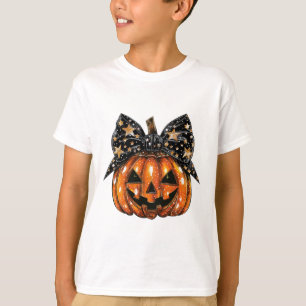 Cute Coquette Bow Pumpkin Halloween Women Spooky S T-Shirt