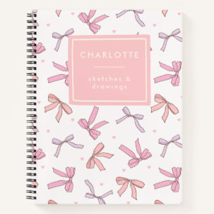 Cute Coquette Bows Pink Personalized Sketchbook Notebook