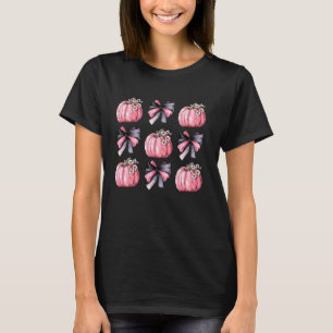 Cute Coquette Bows Pink Pumpkins Florals Halloween T-Shirt