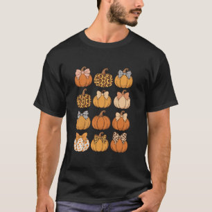 Cute Coquette Bows Pumpkin Season Halloween Autumn T-Shirt
