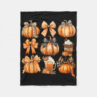 Cute Coquette Bows Pumpkin Spice Coffee Latte Autu Fleece Blanket