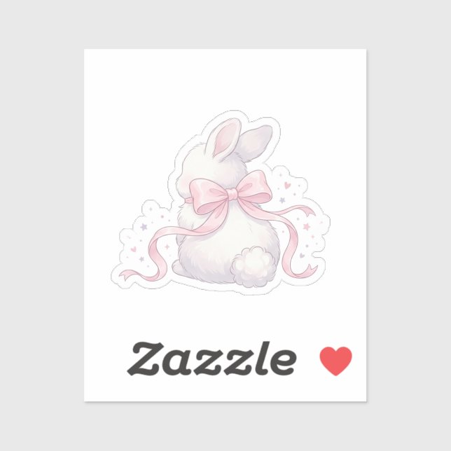 Cute Coquette Bunny Pink Ribbon Bow Easter Sticker (Feuille)