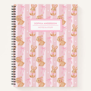 Cute Coquette Bunny with Pink Bow Personalized Notebook