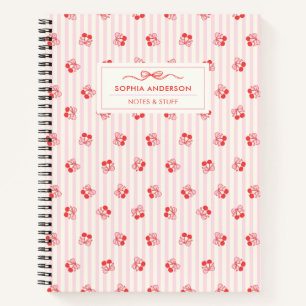 Cute Coquette Cherry Bow with Stripes Custom Notebook