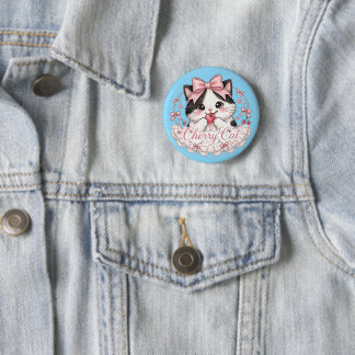 Cute Coquette Cherry Cat Button Pin Gifts
