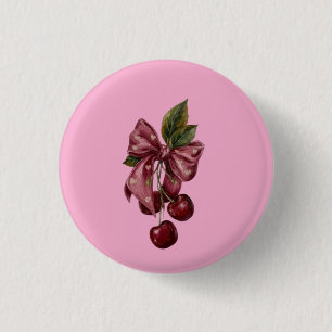 Cute Coquette Cherry Ribbon Pink Aesthetic 1 Inch Round Button