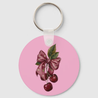Cute Coquette Cherry Ribbon Pink Aesthetic Keychain