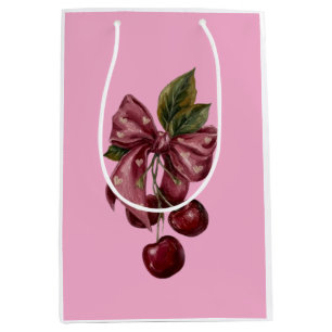 Cute Coquette Cherry Ribbon Pink Aesthetic Medium Gift Bag