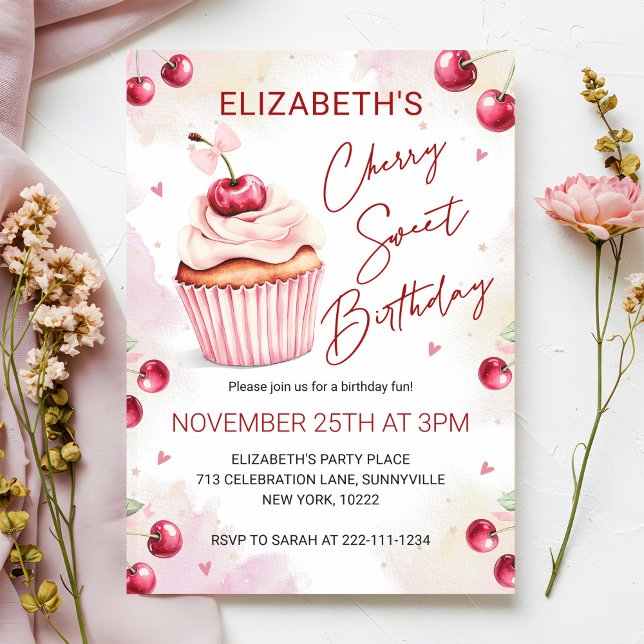 Cute Coquette Cherry Sweet Birthday Invitation (Creator Uploaded)