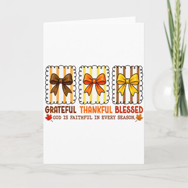 Cute Coquette Christian Fall Bow Grateful Thankful Card (Front)