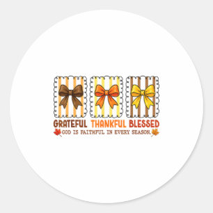 Cute Coquette Christian Fall Bow Grateful Thankful Classic Round Sticker
