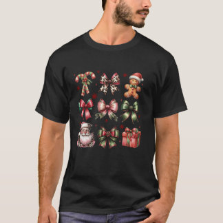 Cute Coquette Christmas Girly Bow Gingerbread Sant T-Shirt