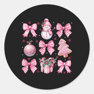 Cute Coquette Christmas Pink Bows Santa Gingerbrea Classic Round Sticker