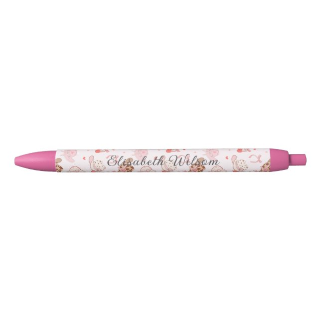 Cute Coquette Cowgirl Hat Cherry Bow Monogram Black Ink Pen (Front)