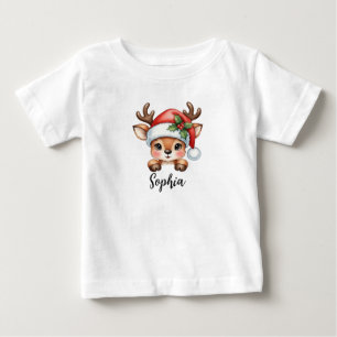 Cute Coquette Floral Christmas Reindeer Baby T-Shirt