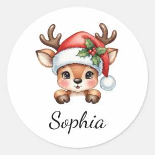 Cute Coquette Floral Christmas Reindeer Classic Round Sticker