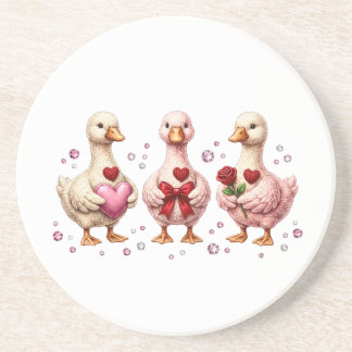 Cute Coquette geese friends  Coaster