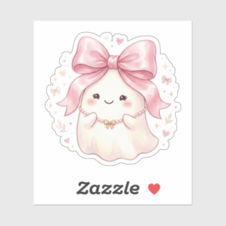 Cute Coquette Ghost With Pink Satin Bow Halloween