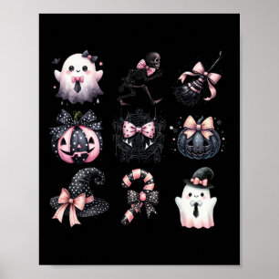Cute Coquette Halloween Bows Black Pink Halloween  Poster