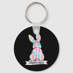 Cute Coquette Happy Easter Bunny And Bows Brushstr Keychain