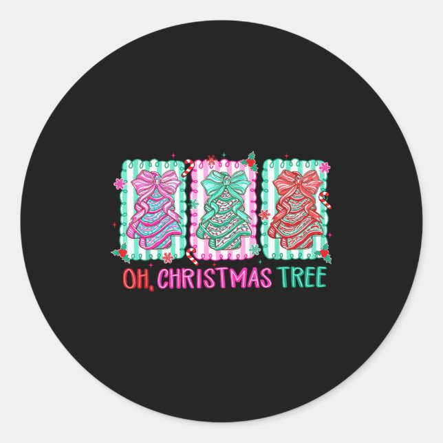 Cute Coquette Oh Christmas Tree Cake Bow Tis The S Classic Round Sticker (Front)