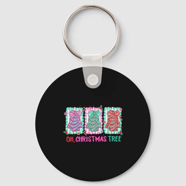 Cute Coquette Oh Christmas Tree Cake Bow Tis The S Keychain (Front)