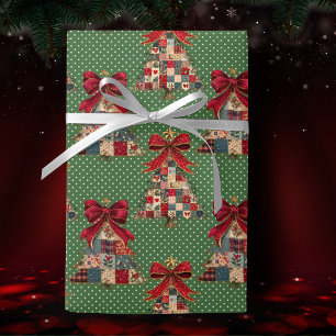Cute coquette patchwork christmas green polka dots wrapping paper