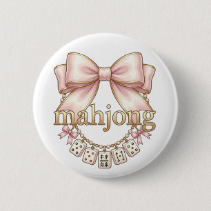 Cute Coquette Pink Bow Mahjong Charm Women's 2 Inch Round Button