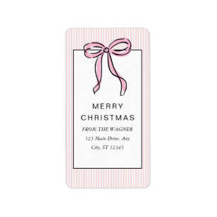 Cute Coquette Pink Bow Merry Christmas Label