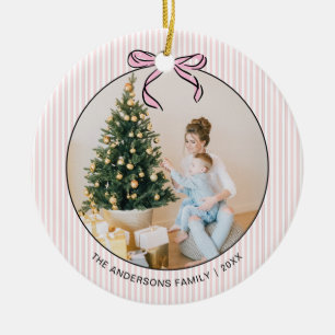 Cute Coquette Pink Bow Photo Christmas Ceramic Or Ornament