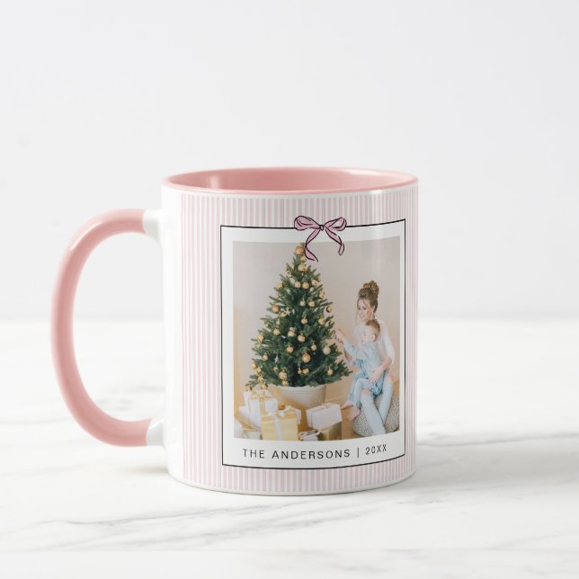 Cute Coquette Pink Bow Photo Christmas Mug (Left)