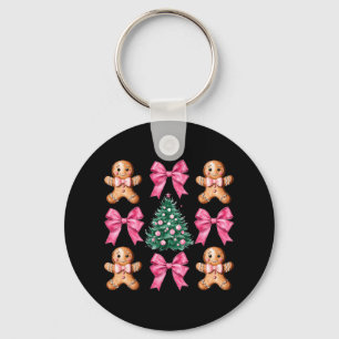 Cute Coquette Pink Bow Xmas Gingerbread Man Christ Keychain