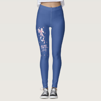 Cute Coquette Pink Ribbon Denim Blue Gym Leggings