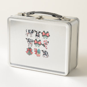 Cute Coquette Red Xmas Santa Claus Cow Lover Chris Metal Lunch Box